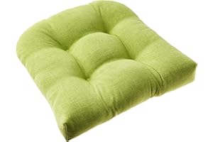 Pillow Perfect Pompeii Solid Indoor/Outdoor Wicker Patio Seat Cushion Reversible, Weather and Fade Resistant, Round Corner - 19" x 19", Green, 2 Count