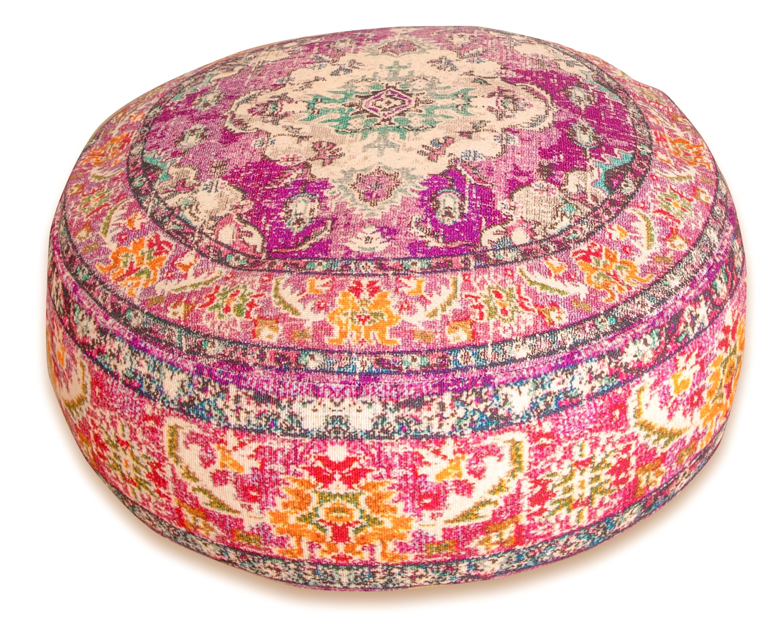 Mandala Life ART Boho Pouf Ottoman Cover - Round Floow Pillow Cushion - 24x8