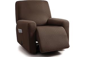 ULTICOR Squared Jacquard Design, 4-Piece, 1 Seat Recliner Cover, Reclining Chair Covers for 1 Cushion Reclining Sofa, Single Seat Recliner Couch Cover, Washable (Recliner Cover, Chocolate)