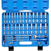 Neiko 02514A 1/4 Inch-Drive Ratchet and Small Socket Set, 58-Piece, Chrome Vanadium Steel, Multi-color