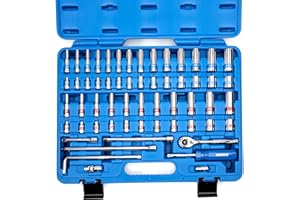 Neiko 02514A 1/4 Inch-Drive Ratchet and Small Socket Set, 58-Piece, Chrome Vanadium Steel, Multi-color