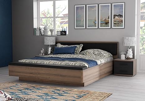 Zuari Rondino King Size Engineered Wood Bed With Hydraulic Storage Particle Board Mud Oak