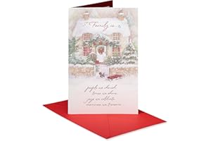 American Greetings Christmas Card for Family, Friends, or Someone Special, Shimmering Winter Cabin Scene Holiday Greeting (All the Joys)