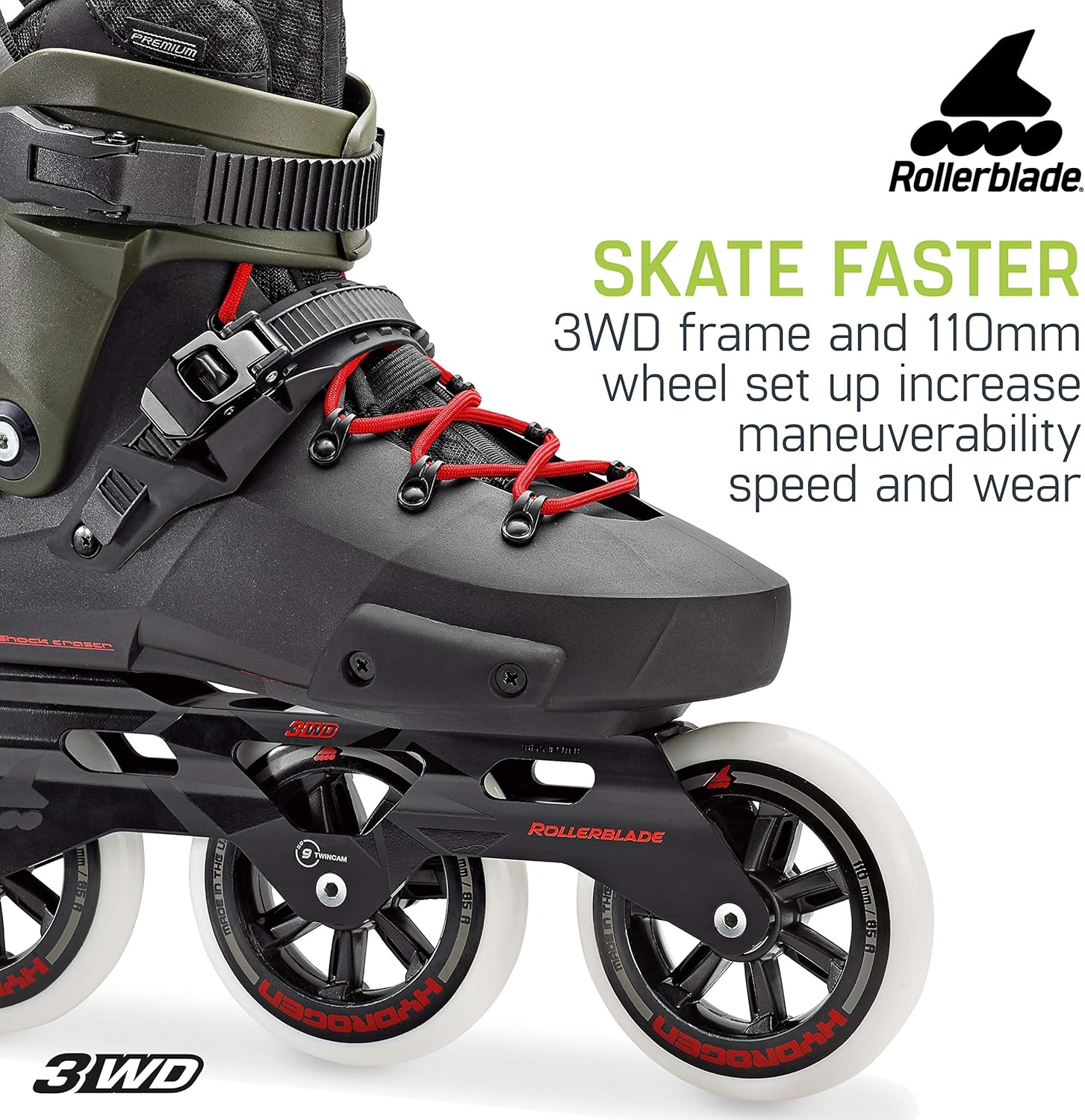 Rollerblade NJ Pro Unisex Adult Street Inline Skate Black and Army Green Premium Inline Skates