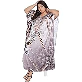 Oussum Women Silky Satin Long Kaftan Plus Size Beach Soft Caftan Dresses Sateen Swimsuit Cover Ups Maxi Gown Dress (Brown)