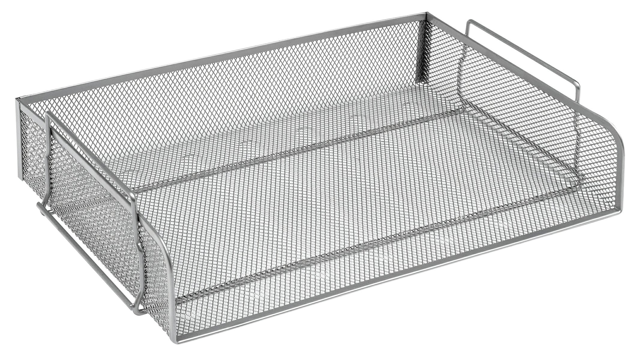 OSCO Wiremesh Stackable Letter Tray Landscape, Scratch-Resistant Metal Desk File Organiser for A4 & Foolscap Paper, Side-Load Design, High-Density, Silver