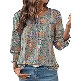 AKEWEI 3/4 Length Sleeve Womens Tops 2026 Fashion Summer Tops for Women Crewneck Casual Loose Fit Pleated Top