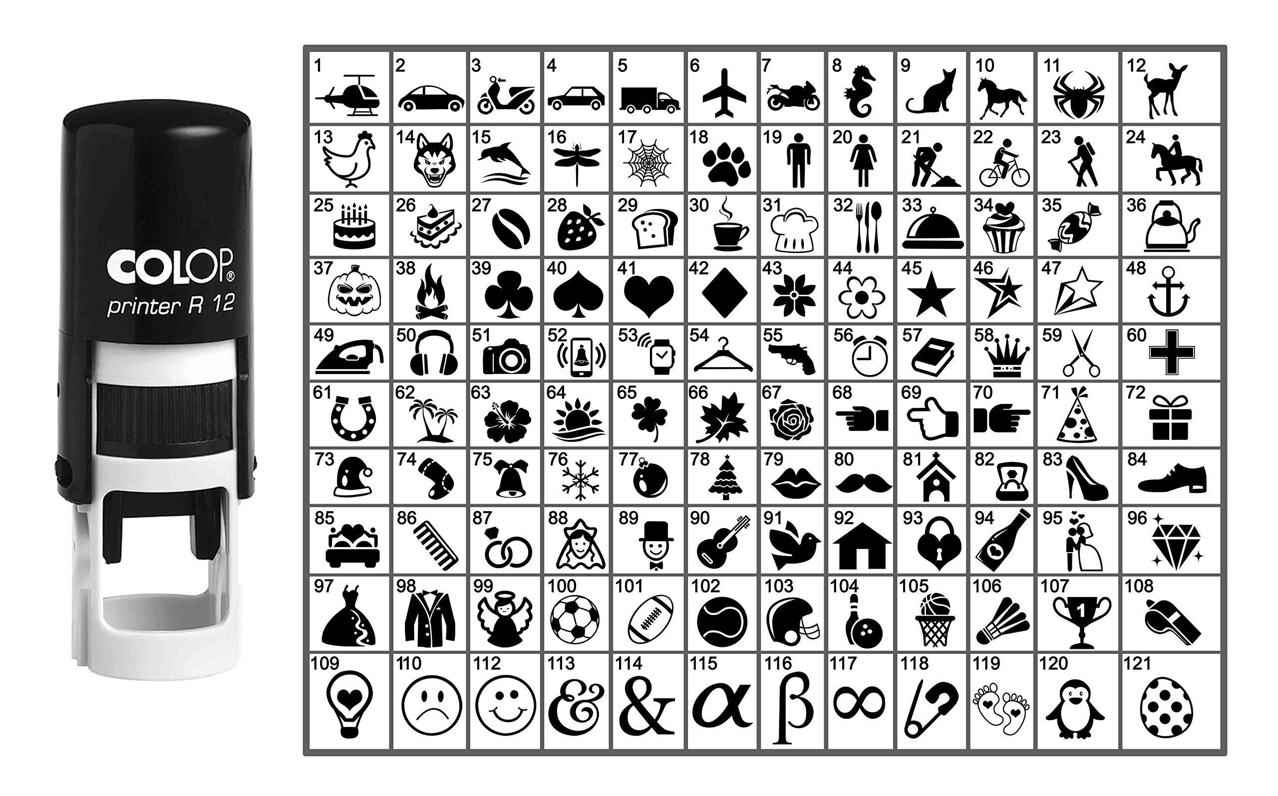 Choose Your Personalized Icon Round Rubber Stamp Self Inking COLOP Mini Stamper 12 mm-Black Ink