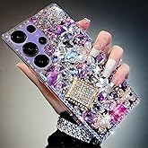 Bonitec Compatible with Galaxy S25 Ultra Case Cute Bling Glitter Diamond - Luxury Designer Girly Aesthetic Rhinestone Cover for Women, Sparkle Glam Protection