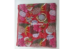 SAMBHAV QUILT HUB Indian Fruit Kantha with 2 Pillow Cover Vintage Ethnic Cotton Fruit Kantha Quilt Coverlet Bedspread Patchwork Stitch Blanket Twin/Queen/California King Size (60X90 inch)