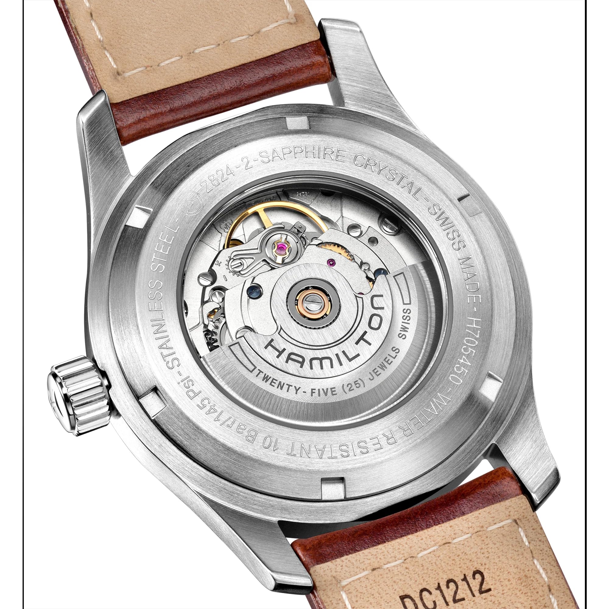 Hamilton Watch Khaki Field Auto | Swiss Made | 42mm Stainless Steel Case | Black Dial Analog Watch | Leather Strap (Model: H70555533)