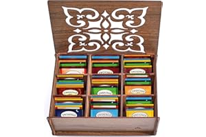 Eva's Gift Universe, Twinings Tea Bags Sampler Assortment in Wooden Tea Box Organizer Perfect Variety Pack in Wood (MDF) Gift Box (80 Count) 22 Flavors Gifts for Family Friends Coworkers (Walnut)