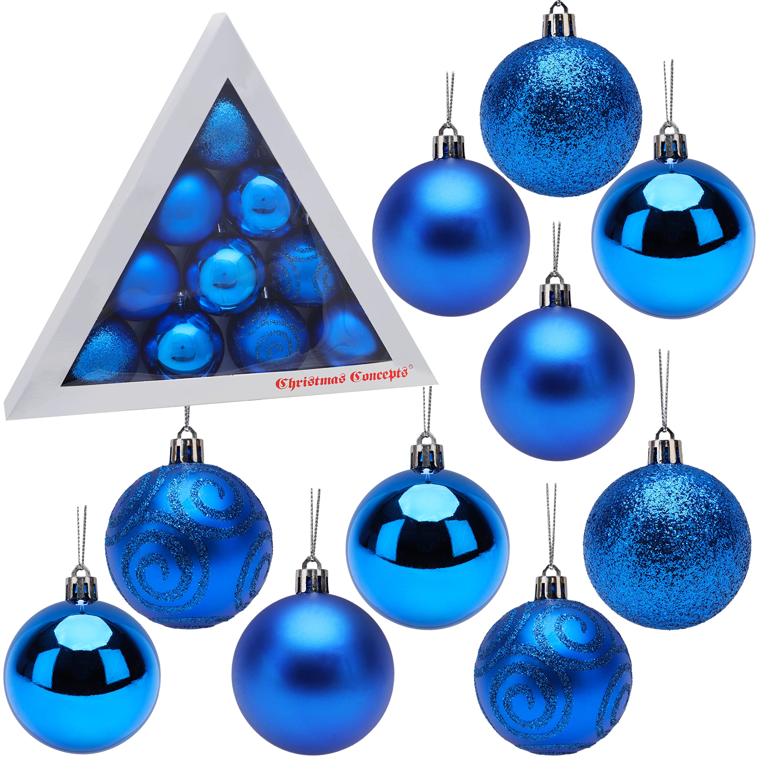 Christmas Concepts® Pack of 10-60mm (2.4") Christmas Tree Baubles - Shiny, Matte & Glitter Decorated Baubles (Royal Blue)