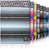 Hydration Nation Authentic Large Handwoven Mexican Blanket - Soft Yoga- Durable Serape- Lightweight Falsa, Beach, Camping, Picnic, Outdoor Blanket 70"x50" - Aqua Sky