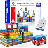 Magnetic Tiles 125 PCS (XL SET), Magnetic Tiles for Kids, Toy for 3 4 5 6 7 8 Year Old Boys & Girls, Large Building Set, Great Gift for Kids Aged 3-8, Gift Box, + Bonus Zippered Carrying CASE