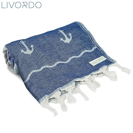 Livordo Turkish Beach Towel Soft Absorbent 100 Cotton Made In Turkey Quick Dry Lightweight Bath Sheet Sarong Pareo Wrap Pestemal Scarf Spa