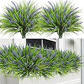 Sggvecsy 12 Bundles Artificial Plants Outdoor Faux Lavender Flowers Fake Monkey Grass UV Resistant Plastic Greenery Plants for Garden Home Porch Window Patio Hanging Planter Indoor Decor (Purple)
