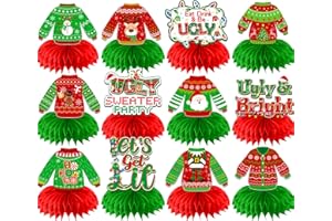 ILUIGGW Ugly Christmas Sweater Party Decorations Honecomb Centerpieces,12Pcs Ugly Sweater Party Table Decorations, 3D Ugly Sweater Decorations Table Centerpieces for Tacky Sweater Party Decorations
