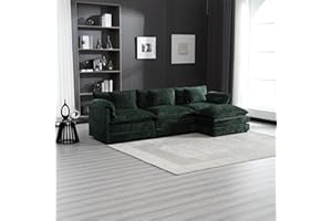 ERYE L-Shaped Corner Convertible Modular Sectional Sofa Couch W/Movable Ottoman and 3 Pillows, Chenille Upholstery Double Cushions Deep Seat Sleeper Sofa&Couch for Home Office Apartment Living Room