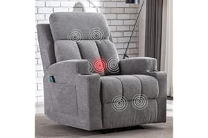 ANJ Home Manual Massage Recliner Chairs with Heat for Living Room, Overstuffed Breathable Fabric Reclining Chair with Side Pockets and Cup Holders, Single Sofa Home Theater Seating, Grey