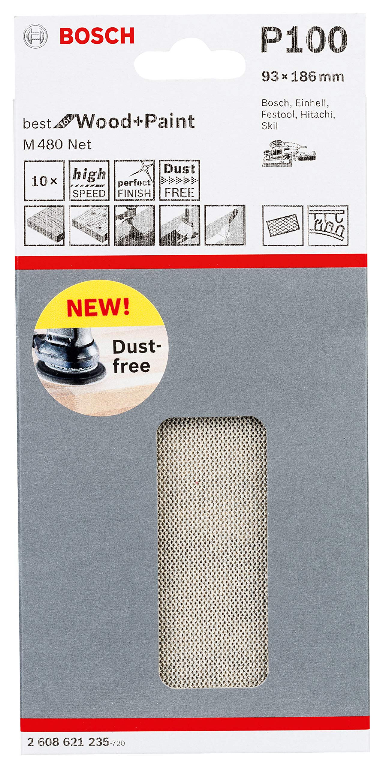 Bosch Professional Set of 10 Sanding Sheets M480 Best for Wood and Paint (Wood and Paint, 93 x 186 mm, grit G100, Accessories for Orbital Sanders) — image 1