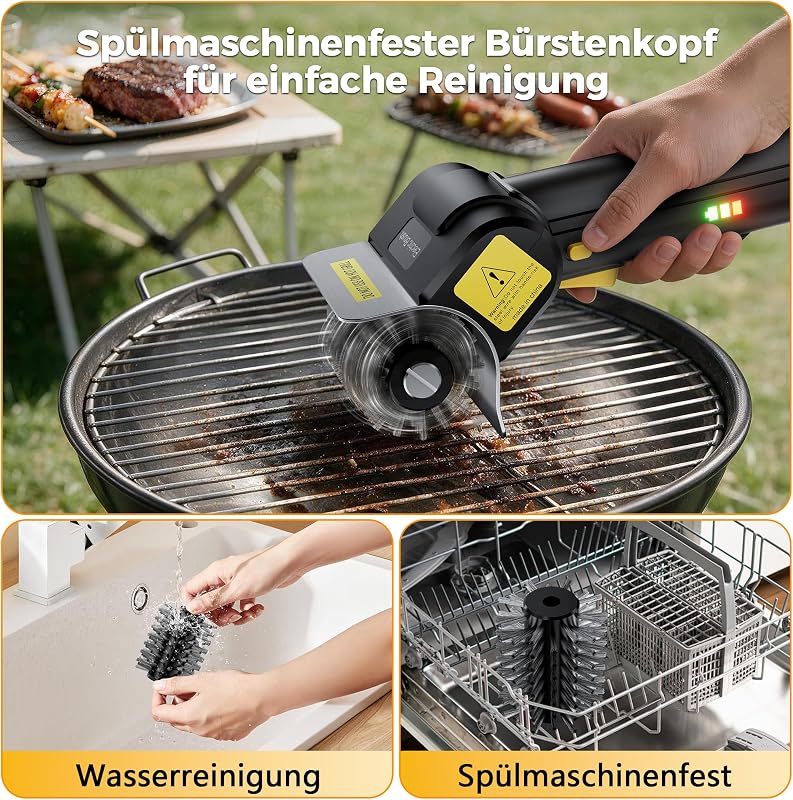 Spazzola elettrica per barbecue all'aperto, ricaricabile, 1100 giri/min, durata di 100 minuti, spazzola di ricambio inclusa, sicura per tutti i barbecue, regalo per uomini