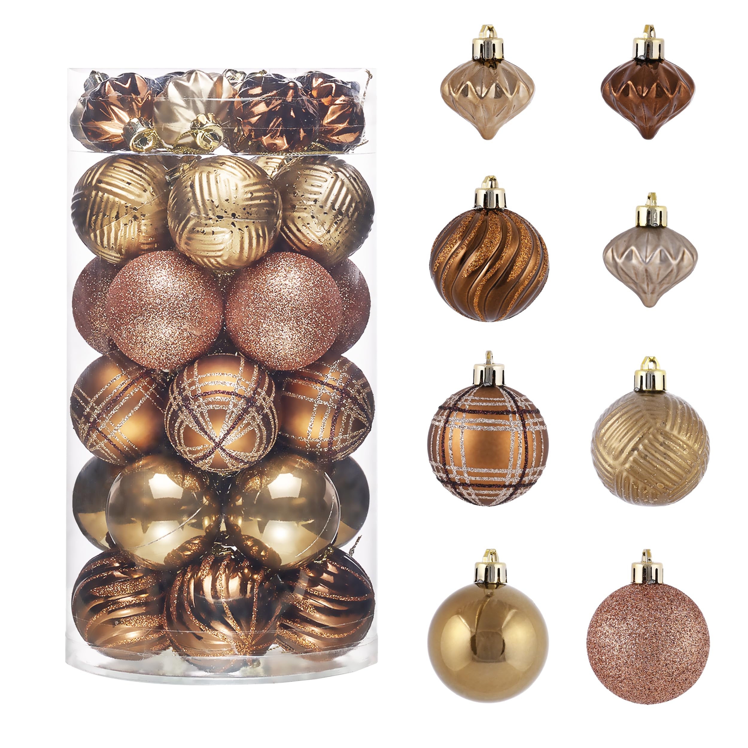 Valery Madelyn Christmas Tree Decorations Copper Baubles,35pcs 5cm Bronze Luxury Shatterproof Ball Ornaments for Tree Decorations, Hanging Gifts