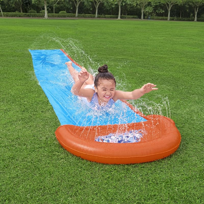 H20GO Single Water Slide, 4.88 m Inflatable Slip and Slide with Built-In Sprinklers