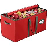 ZOBER Large Christmas Ornament Storage Box - Stores 128 3" Ornaments, With Dividers - Ornament Organizer Storage Box, Durable Christmas Containers Holder - Extra Pockets, Dual Zipper - Red