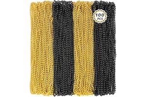 Huskein 100 PCS New Years Beads Bulk, 33" Mardi Gras Beads Necklaces, Congrats Grad Beads Necklaces, Blackgold Parade Throw Supplies Graduations Party Beads Party Accessories Set Favors