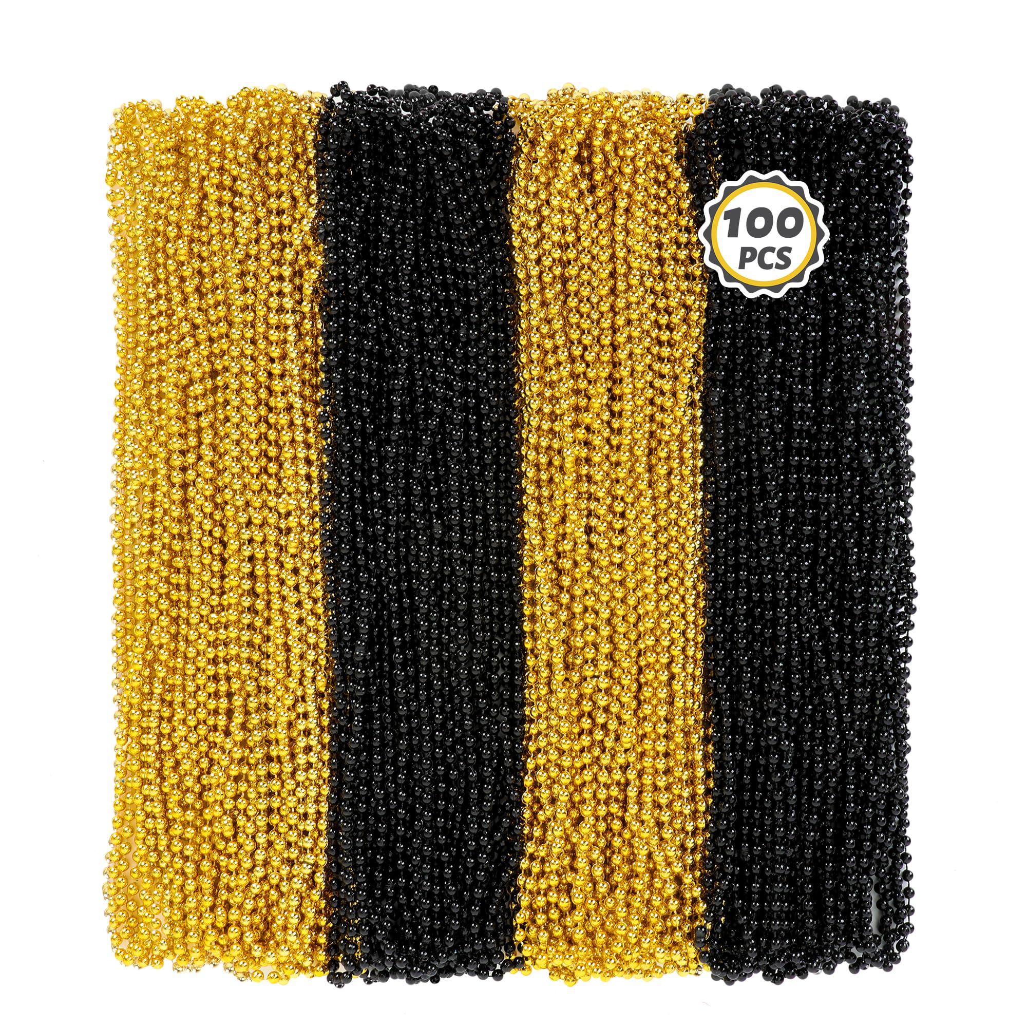 Photo 1 of 100 PCS New Years Beads Bulk, 33" Mardi Gras Beads Necklaces, Congrats Grad Beads Necklaces, Blackgold Parade Throw Supplies Graduations Party Beads Party Accessories Set Favors