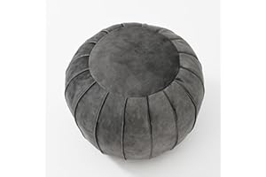 C COMFORTLAND Unstuffed Faux Leather Ottoman Pouf, Round Foot Rest Poof Ottomans, Floor Foot Stool Poufs, Bean Bag Cover with Storage for Living Room, Bedroom, Dark Grey (No Filler)