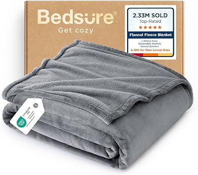Bedsure Fleece Throw Blanket 150x200 cm Silver Grey Microfibre Cozy Soft