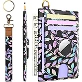 Wallet for Women with Wristlet Keychain: Secure Holder for AirTag, Premium Leather, Custom Pattern, RFID Blocking, Slim, Minimalist, Small - 8-11 Card Capacitiy | ID Window | Cash Pocket (Violet)
