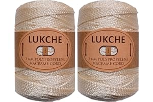 Lukche 1.5-2mm Polyester Macrame Cord 2 Skein (2x153 Yards) 100% Polypropylene Premium Macrame Rope, Colorful Yarn Crochet Macrame Bag Craft for Wall Hangers, Bags, Bottom Plates, Carpets (2 Cream)