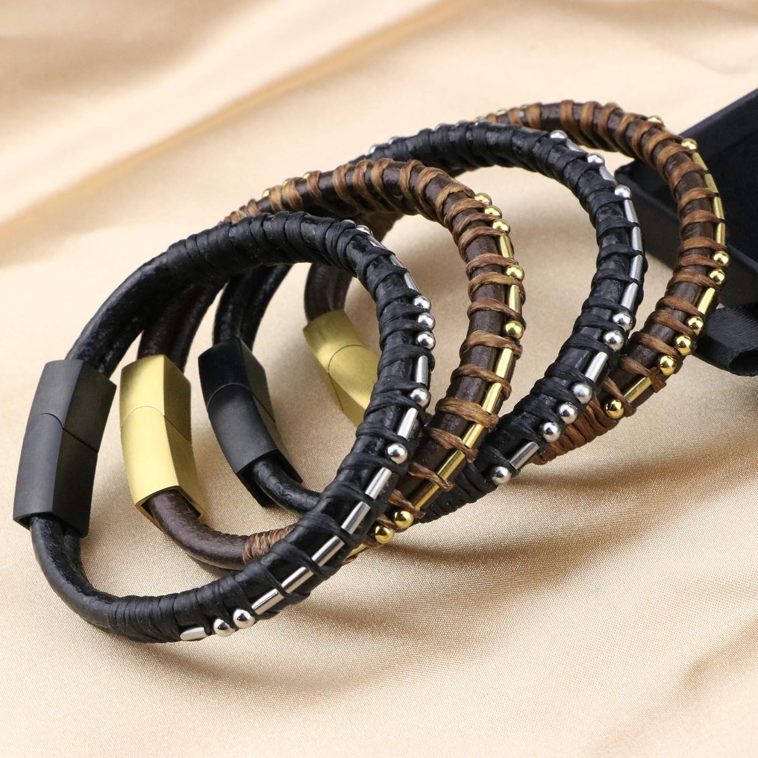 MEMGIFT Inspirational Gifts for Men Leather Morse Code Bracelets for Brother Boys Funny Christmas Birthday Gift for Boyfriend Sister Leather Jewelry Handmade Bangle Black: Jewelry
