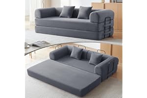 QQR Sofa Bed, Corduroy Sleeper Sofa Bed with Fixed Frame, Floor Sofa Lounge with Pillow, Convertible Folding Mattress Couch for Living Room, Bedroom, Lounge, Studio (Dark Grey)