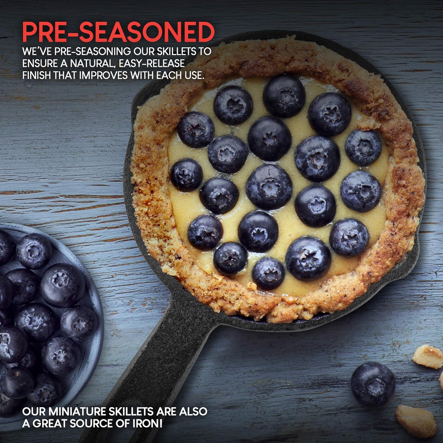 Modern Innovations Mini Cast Iron Skillet with Silicone Mitt (4 Count) - 3.5 Inch Mini Cast Iron Skillet - Pre Seasoned Small Cast Iron Skillet Set - Mini Cast Iron Skillets for Baked Cookie/Brownie: Kitchen & Dining