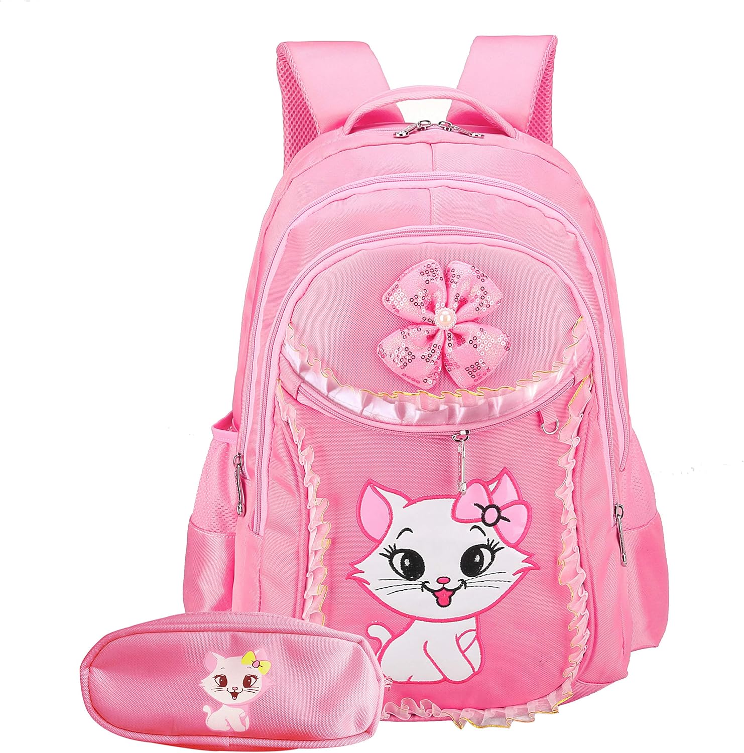 Cat Printed Girls Backpack Kids School Bookbag for Primary Students Pink