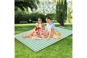 juanooo Camping Mat Rug Lightweight Cute Green Gingham Waterproof Large Picnic Blanket 76"X57" Outdoor Picnic Mat Foldable Sand Proof Blanket Rug for Picnics Beach Park Grass Hiking Indoor Play Mat