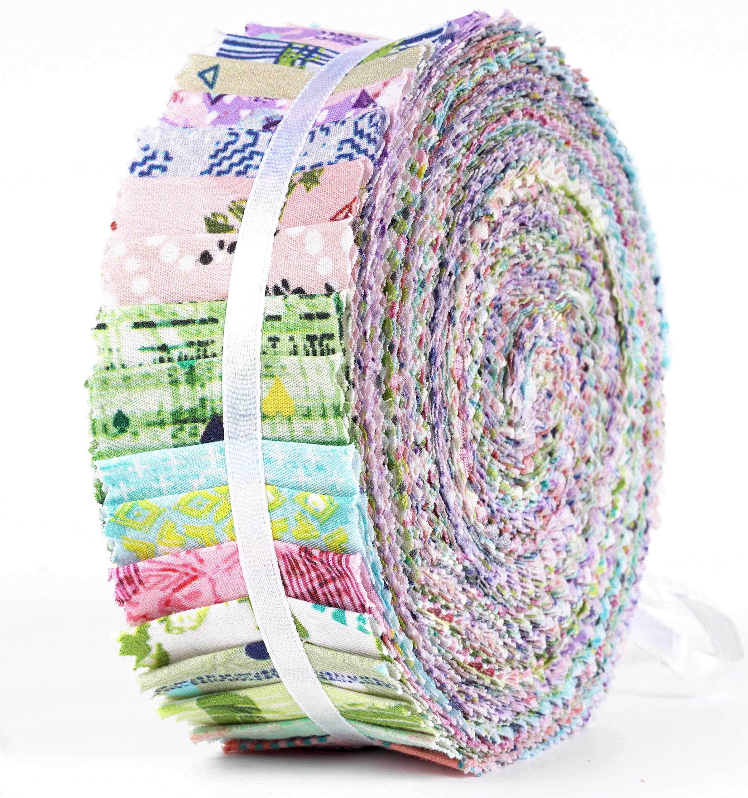 Soimoi 40Pcs Geometric & Texture Print Precut Fabrics Strips Roll Up 1.5x42inches Cotton Jelly Rolls for Quilting - Multicolor