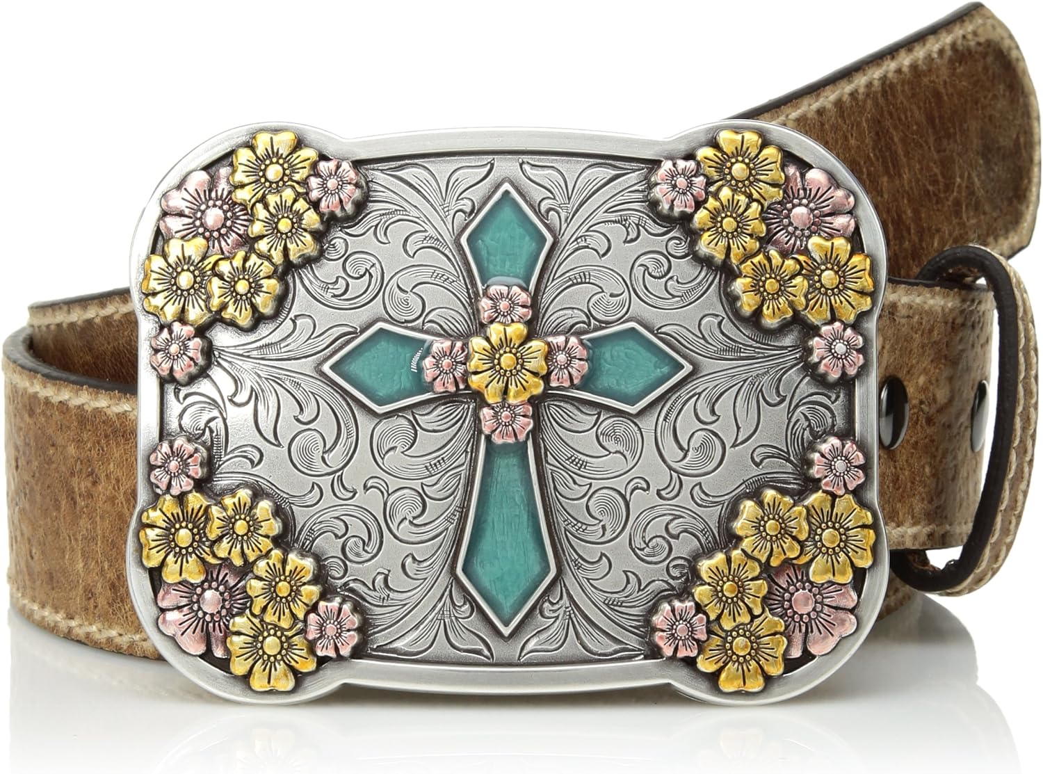 ARIAT Women's Tan Multi Metal Cross Buckle Belt Amazon.co.uk Clothing