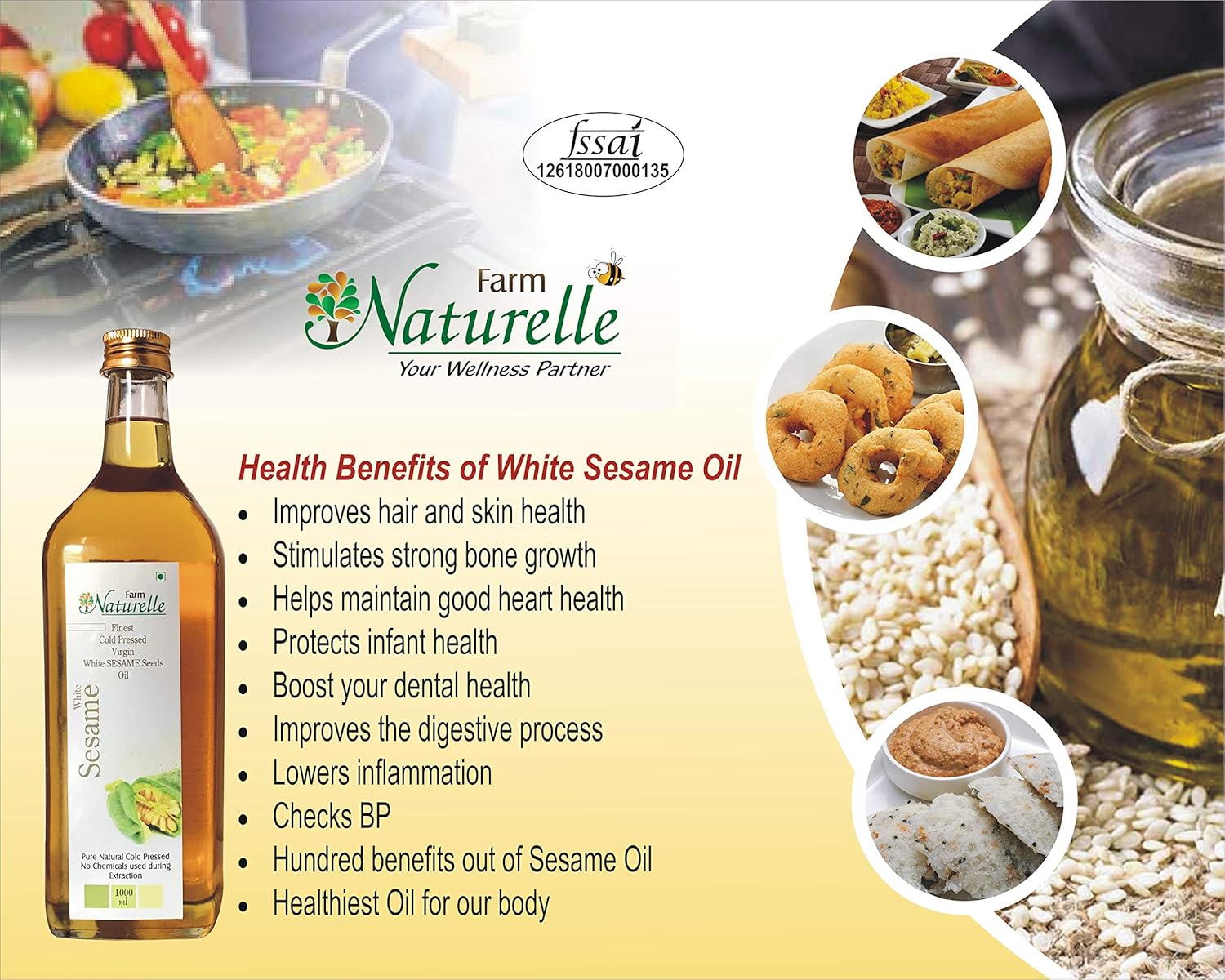 Farm Naturelle Glass Bottle Virgin Cold Pressed White Sesame Seed