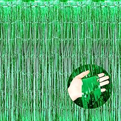 4 Pack Green Foil Fringe Curtain Backdrop, 3.28Ft x