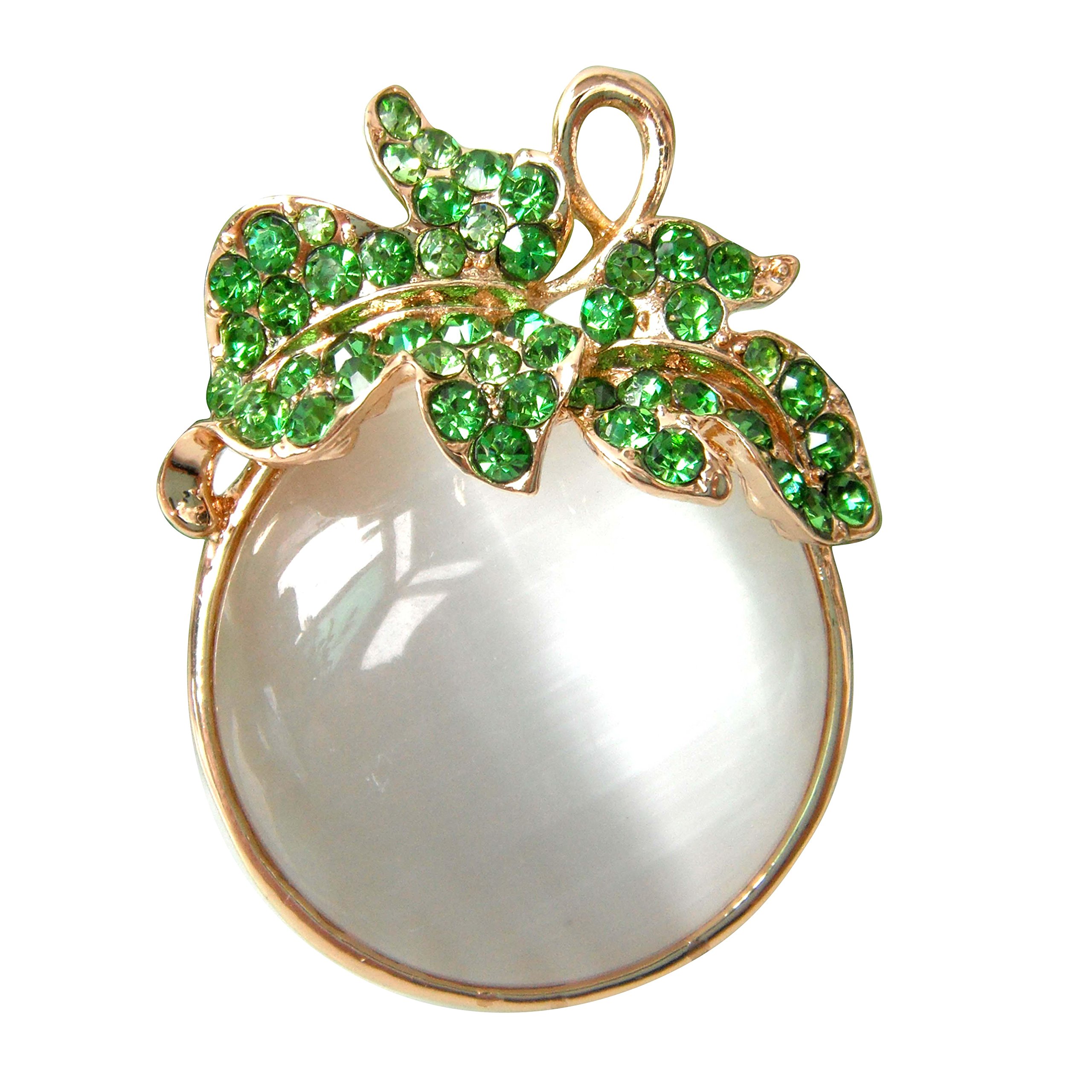Navachi 18k Gold Plated Leaves Fruit Tomatoes White Opal Rattan AE7989b Green Crystal Brooch Pins