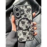 Floricase Case for iPhone 17 [Compatible with MagSafe] Aesthetic Black Rose Goth Design for Women Girls | Soft TPU Bumper Hard PC Back Translucent Matte Protective Slim Magnetic Phone Cover