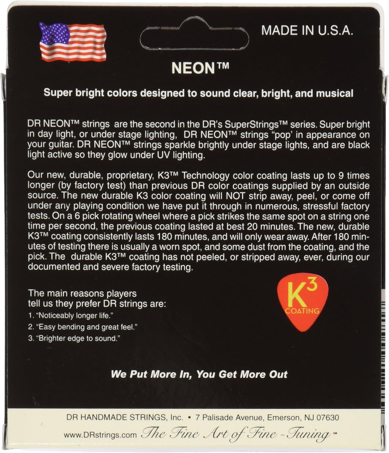 DR Strings NWA11 11-50 Medium Lite Set Handmade Neon Hi-Def White Coated Acoustic Strings, for full size guitar - Image 3