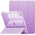INFILAND Compatible with iPad 10th Generation Case 10.9 Inch, iPad A16 11-inch 11th Generation, Glitter Leather Cover with Sparkly Crystal Clear Back, Pencil Holder，Purple