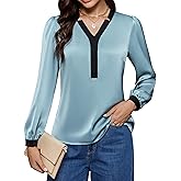 Blooming Jelly Women Business Casual Tops Silk Dressy Blouses Color Block Long Sleeve Shirt Fall Work Outfit 2025