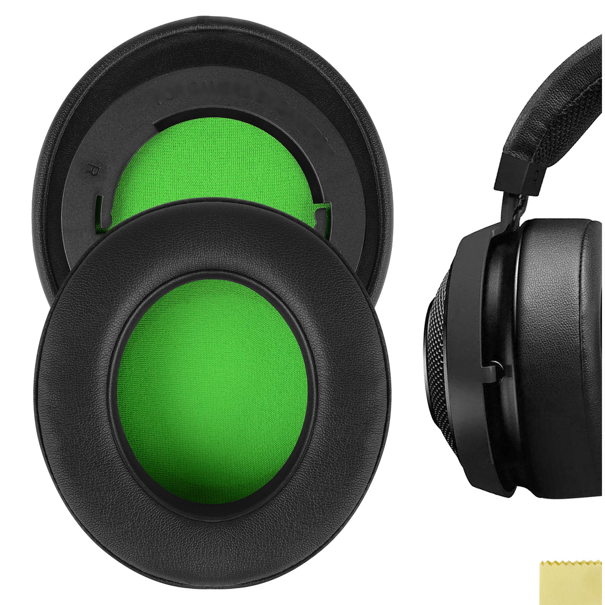 Geekria Ear Pads Compatible with Razer Kraken Pro V2/ 7.1 V2/ 7.1 Chroma V2, Kraken Pro V2 Pewdiepie/Stormtrooper Edition Headphones Ear Cushions, Repair Parts (Black/Green)